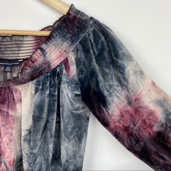 𝅺AMERICAN Eagle Multi Tie-Dye Velvet Off Shoulder Long Sleeve Top - Picture 6 of 14